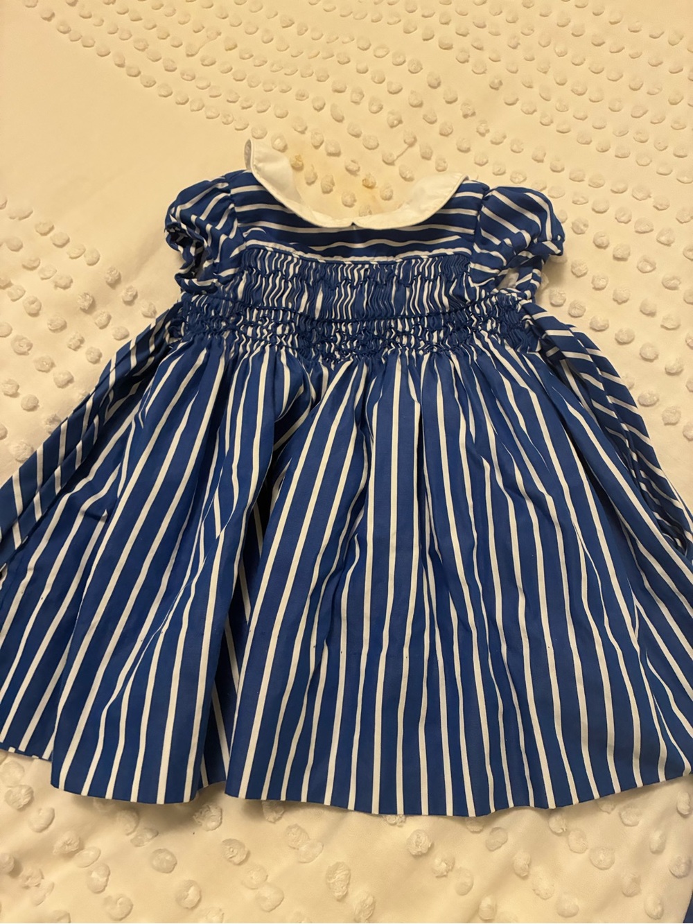 Ralph Lauren Blue and White Striped Smocked Dress